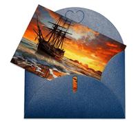 Biglietti di auguri con buste Biglietto di auguri vuoto Nave pirata al tramonto Biglietto di ringraziamento Biglietti per feste Biglietto vuoto pieghevole per compleanno Biglietti di auguri vuoti