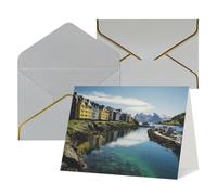 Biglietti di auguri con buste Thinking of You Biglietto Norvegia Paesaggio Natura Mare Acqua Biglietto di auguri vuoto per tutte le occasioni Biglietti di auguri per compleanno, Baby Shower,
