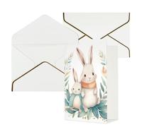 Biglietti di auguri con buste Thinking of You Biglietto vuoto Biglietto di auguri Acquerello Coniglietti dei cartoni animati con foglie Biglietti di auguri per compleanno, baby shower, congratulazioni