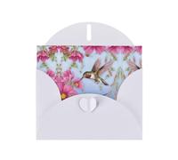 Biglietti di auguri con colibrì con stampe rosa e bianche, 15,2 x 10,2 cm, con busta, perfetti per scrivere saluti e note di ringraziamento