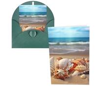 Biglietti di auguri con conchiglie sulla spiaggia sabbiosa, biglietti vuoti con buste, biglietti di ringraziamento, biglietti di auguri, biglietti di auguri di buon compleanno, biglietti di San