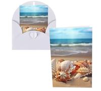 Biglietti di auguri con conchiglie sulla spiaggia sabbiosa, biglietti vuoti con buste, biglietti di ringraziamento, biglietti di auguri, biglietti di auguri di buon compleanno, biglietti di San