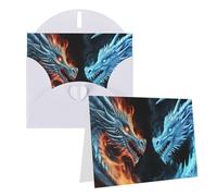 Biglietti di auguri con drago di ghiaccio e fuoco, biglietti di ringraziamento con buste, biglietto di buon compleanno, carta perlata, biglietto di nozze, 15 x 10 cm, biglietti vuoti per feste e tutte