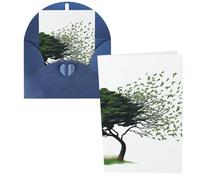 Biglietti di auguri con grande albero che soffia nel vento, biglietti vuoti con buste, biglietti di ringraziamento, biglietti di auguri, biglietti di San Valentino, per laurea, inviti per feste di
