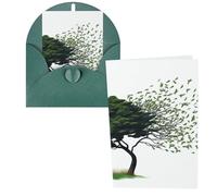 Biglietti di auguri con grande albero che soffia nel vento, biglietti vuoti con buste, biglietti di ringraziamento, biglietti di auguri, biglietti di San Valentino, per laurea, inviti per feste di