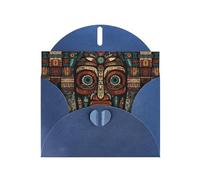 Biglietti di auguri con motivo totem tribale primitivo, blu perlato, 15 x 10 cm, con buste per compleanni, matrimoni e condoglianze