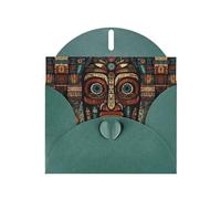 Biglietti di auguri con motivo totem tribale primitivo verde scuro perlato, 15 x 10 cm, con buste per compleanni, matrimoni e condoglianze