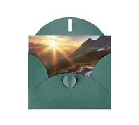 Biglietti di auguri con paesaggio alba montagna, cartoncino glitterato su entrambi i lati, per Natale, compleanno, San Valentino, inviti per matrimoni e feste, buste incluse