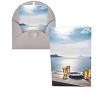 Biglietti di auguri con paesaggio di un tavolo sopra il mare, biglietti vuoti con buste, biglietti di ringraziamento, biglietti di auguri, biglietti di auguri di buon compleanno, biglietti di San