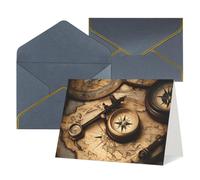 Biglietti di auguri con stampa di bussola e vecchia mappa del mondo, interno vuoto, con busta, adatti per amici e familiari