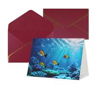 Biglietti di auguri con stampa di paesaggi sottomarini tranquilli per tutte le occasioni, interno bianco, con busta, adatti per amici e familiari