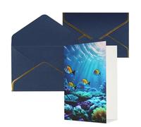 Biglietti di auguri con stampa di paesaggi sottomarini tranquilli per tutte le occasioni, interno bianco, con busta, adatti per amici e familiari