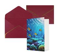 Biglietti di auguri con stampa di paesaggi sottomarini tranquilli per tutte le occasioni, interno bianco, con busta, adatti per amici e familiari