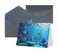 Biglietti di auguri con stampa di paesaggi sottomarini tranquilli per tutte le occasioni, interno bianco, con busta, adatti per amici e familiari