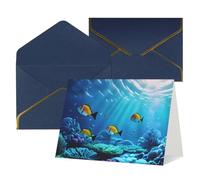 Biglietti di auguri con stampa di paesaggi sottomarini tranquilli per tutte le occasioni, interno bianco, con busta, adatti per amici e familiari