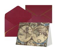 Biglietti di auguri con stampa mappamondo antica per tutte le occasioni, interno bianco, con busta, adatti per amici e familiari