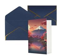 Biglietti di auguri con stampa paesaggistica del Monte Fuji del Giappone per tutte le occasioni, interno bianco, con busta, adatti per amici e familiari