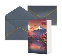 Biglietti di auguri con stampa paesaggistica del Monte Fuji del Giappone per tutte le occasioni, interno bianco, con busta, adatti per amici e familiari