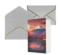 Biglietti di auguri con stampa paesaggistica del Monte Fuji del Giappone per tutte le occasioni, interno bianco, con busta, adatti per amici e familiari