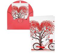 Biglietti di auguri di San Valentino, albero di bicicletta, cuore rosso, biglietti vuoti con buste, biglietti di ringraziamento, biglietti di auguri, biglietti di buon compleanno, biglietti di San