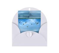 Biglietti di auguri in carta bianca con stampa di uccelli che volano via sopra il cielo, biglietti di auguri verticali, buste per ringraziamento, inviti