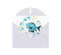Biglietti di auguri in carta bianca perlescente 10,2 x 15,2 cm, motivo: pesce YYHHAOFA tra i frammenti, per Natale, compleanno, anniversario di matrimonio e inviti per feste