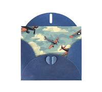 Biglietti di auguri in carta blu perlescente 10,2 x 15,2 cm, motivo: aereo della seconda guerra mondiale YYHHAOFA per Natale, compleanno, anniversario di matrimonio e inviti per feste