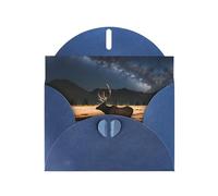 Biglietti di auguri in carta blu perlescente con motivo alce nel prato, 15 x 10 cm, con buste per compleanni, matrimoni e condoglianze