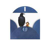 Biglietti di auguri in carta perlescente blu 10,2 x 15,2 cm, motivo: corvo YYHHAOFA in piedi accanto a uno spaventapasseri, per Natale, compleanno, anniversario di matrimonio e inviti per feste