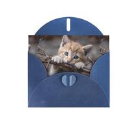 Biglietti di auguri in carta perlescente blu 10,2 x 15,2 cm, motivo: gattino YYHHAOFA che tira su un ramo, per Natale, compleanno, anniversario di matrimonio e inviti per feste