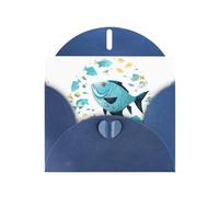 Biglietti di auguri in carta perlescente blu 10,2 x 15,2 cm, motivo: pesce YYHHAOFA nei frammenti, per Natale, compleanno, anniversario di matrimonio e inviti per feste