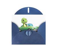 Biglietti di auguri in carta perlescente blu 10,2 x 15,2 cm YYHHAOFA Big Dinosaur in the car Pattern Biglietti di auguri per Natale, compleanno, anniversario di matrimonio e inviti per feste