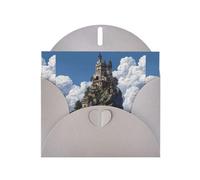 Biglietti di auguri in carta perlescente grigia 10,2 x 15,2 cm, motivo YYHHAOFA Il castello sulla cima della collina per Natale, compleanno, anniversario di matrimonio e inviti per feste