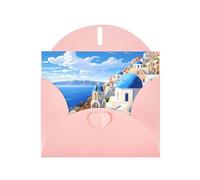 Biglietti di auguri in carta perlescente rosa 10,2 x 15,2 cm, DDCXZPP Santorini, isola greca, vista mare, biglietti di auguri per Natale, compleanno, anniversario di matrimonio e inviti per feste