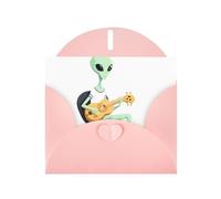 Biglietti di auguri in carta perlescente rosa 10,2 x 15,2 cm, motivo YYHHAOFA Alien che gioca alla pipa per Natale, compleanno, anniversario di matrimonio e inviti per feste