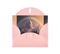 Biglietti di auguri in carta perlescente rosa 10,2 x 15,2 cm, motivo YYHHAOFA arcobaleno dietro le montagne, per Natale, compleanno, anniversario di matrimonio e inviti per feste