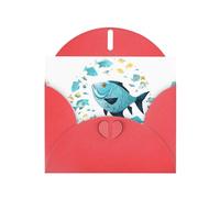 Biglietti di auguri in carta perlescente rossa 10,2 x 15,2 cm, motivo: pesce YYHHAOFA tra i frammenti, per Natale, compleanno, anniversario di matrimonio e inviti per feste