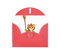 Biglietti di auguri in carta perlescente rossa 10,2 x 15,2 cm, motivo: tigre YYHHAOFA con in mano uno staff, per Natale, compleanno, anniversario di matrimonio e inviti per feste