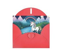 Biglietti di auguri in carta perlescente rossa 10,2 x 15,2 cm, motivo unicorni YYHHAOFA in esecuzione, biglietti di auguri per Natale, compleanno, anniversario di matrimonio e inviti per feste