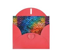 Biglietti di auguri in carta perlescente rossa 10,2 x 15,2 cm YYHHAOFA Rainbow frammenti squame di pesce modello biglietti di auguri per Natale, compleanno, anniversario di matrimonio e inviti per