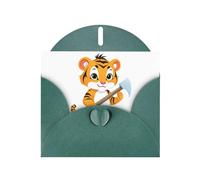 Biglietti di auguri in carta perlescente verde scuro 10,2 x 15,2 cm, motivo: cucciolo di tigre YYHHAOFA con un'ascia, per Natale, compleanno, anniversario di matrimonio e inviti per feste