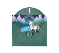 Biglietti di auguri in carta perlescente verde scuro 10,2 x 15,2 cm, motivo unicorni YYHHAOFA in esecuzione, biglietti di auguri per Natale, compleanno, anniversario di matrimonio e inviti per feste