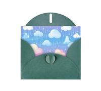 Biglietti di auguri in carta perlescente verde scuro 10,2 x 15,2 cm, motivo YYHHAOFA arcobaleno nuvole con gocce di pioggia, biglietti di auguri per Natale, compleanno, anniversario di matrimonio e