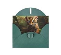 Biglietti di auguri in carta perlescente verde scuro 10,2 x 15,2 cm, motivo YYHHAOFA con tigri della giungla, per Natale, compleanno, anniversario di matrimonio e inviti per feste