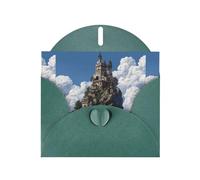 Biglietti di auguri in carta perlescente verde scuro 10,2 x 15,2 cm, motivo YYHHAOFA Il castello sulla cima della collina per Natale, compleanno, anniversario di matrimonio e inviti per feste
