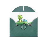 Biglietti di auguri in carta perlescente verde scuro 10,2 x 15,2 cm YYHHAOFA Big Dinosaur in the car Pattern biglietti di auguri per Natale, compleanno, anniversario di matrimonio e inviti per feste
