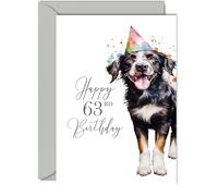 Biglietti di auguri per il 63° compleanno per donne e uomini, con cane da festa, biglietto di auguri per 63 anni, uomo, nonna, nonno, mamma, papà, zia, zio, cugino, 12,7 x 17,8 cm