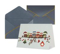 Biglietti di auguri per tutte le occasioni con simpatici gufi natalizi su ramo, bianco all'interno, con busta, adatti per amici e familiari