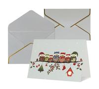Biglietti di auguri per tutte le occasioni con simpatici gufi natalizi su ramo, bianco all'interno, con busta, adatti per amici e familiari