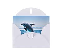 Biglietti di auguri perlati con delfini che saltano in su, biglietti orizzontali per tutte le occasioni con buste, elegante biglietto scintillante per compleanno, Natale, interno bianco